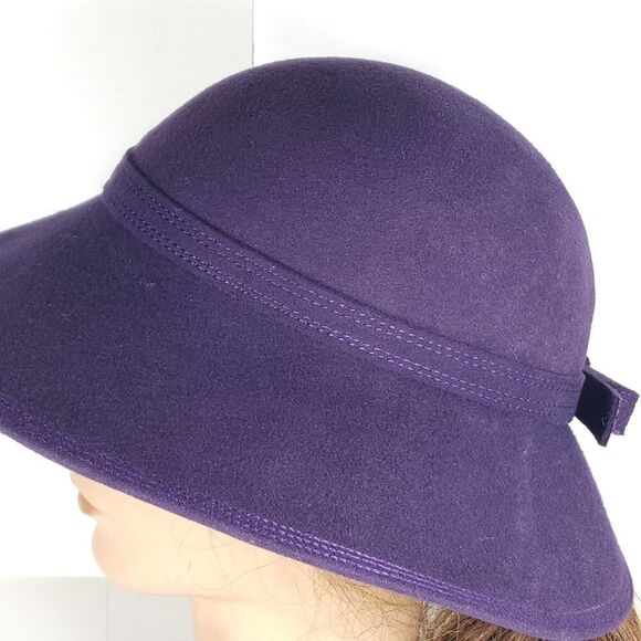 Adolfo II Women's Vtg Esccello Purple 100% Wool Felted OS Fedora Hat - Picture 10 of 13